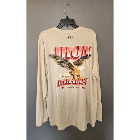 Under Armour Project Rock Shirt Men's 2XL Beige Long Sleeve Iron Paradise Eagle - Picture 3 of 8